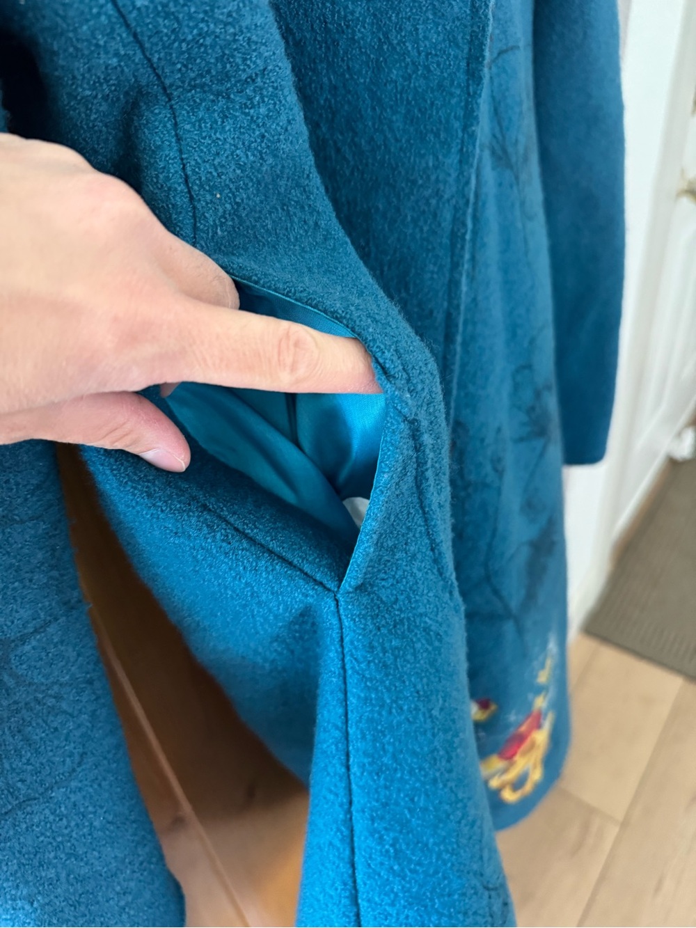 IVKO Teal Embroidered Hooded Wool Trench Coat - Picture 5 of 11